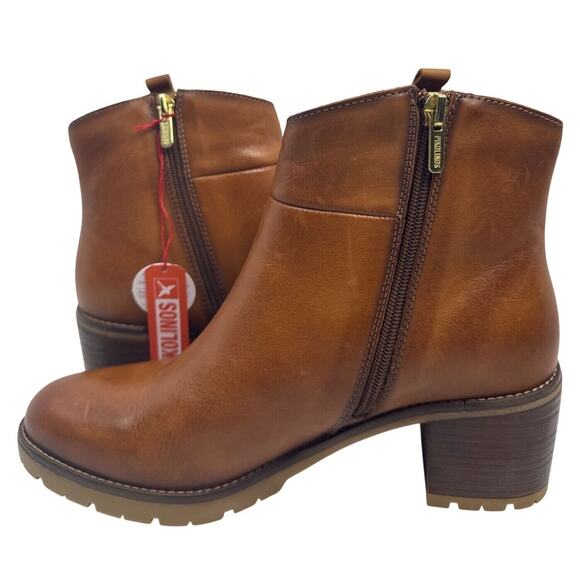 Pikolinos Llanes Ankle Boot with Buckle Women 9-9.5 40 Brandy Leather Block Heel - Picture 2 of 11